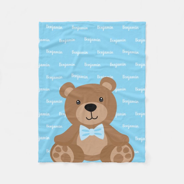 Teddy Bear Personalisiert Blue Name Boy Fleecedecke (Vorderseite)