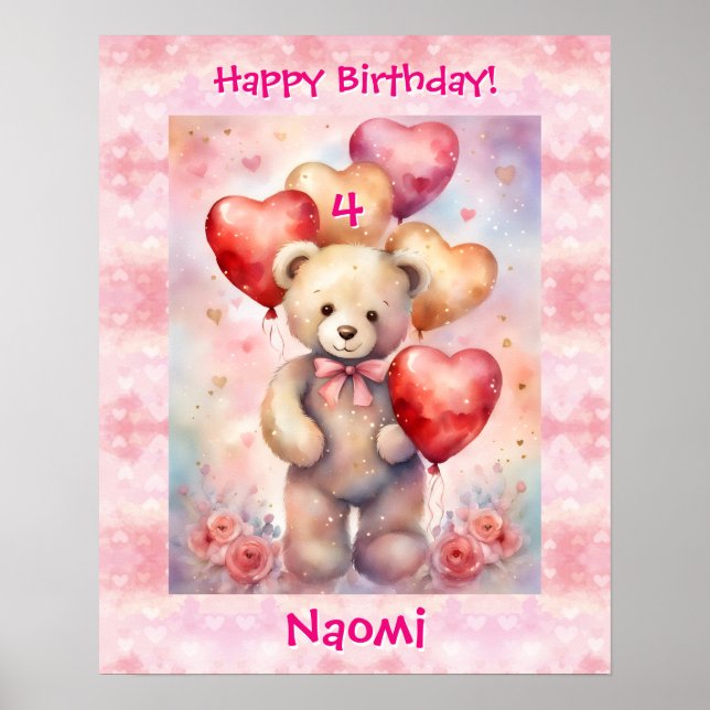 Teddy Bear personalize Name Age Birthday Party Poster (Vorne)