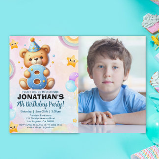Teddy Bear Photo Birthday 8 for Boys  Einladung