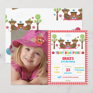 Teddy Bear Picnic 1. Geburtstag Boy Girl Foto Einladung