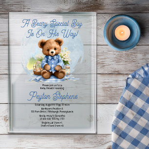Teddy Bear Picnic Beary Special Boy Baby Dusche Acryleinladungen