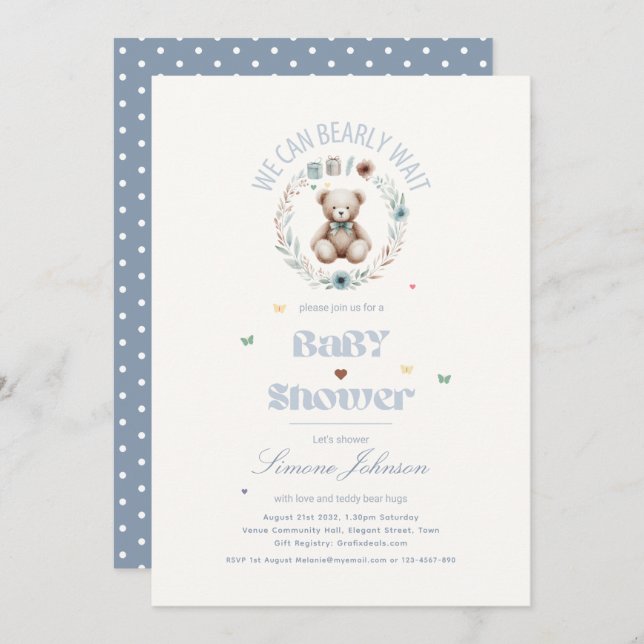 Teddy Bear Picnic Boho Baby Shower Themed Boys Einladung (Vorne/Hinten)