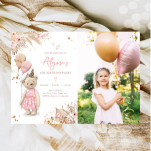 Teddy Bear Picnic Boho Pink Girl Geburtstagsparty Einladung