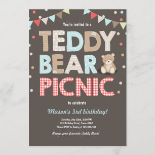 Teddy Bear Picnic Geburtstag Einladung Blue
