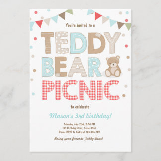 Teddy Bear Picnic Geburtstag Einladung Blue