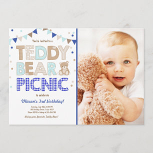 Teddy Bear Picnic Geburtstag Einladung Blue Ar
