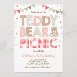 Teddy Bear Picnic Geburtstag Einladung Pink