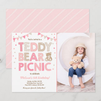 Teddy Bear Picnic Geburtstag Einladung Pink