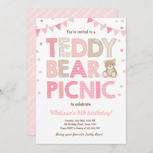 Teddy Bear Picnic Geburtstag Einladung Pink
