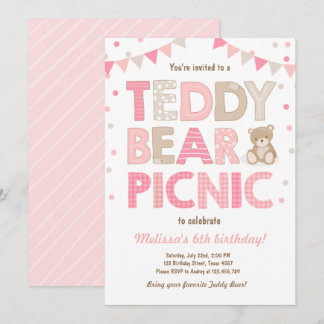 Teddy Bear Picnic Geburtstag Einladung Pink