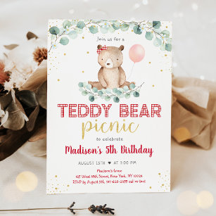 Teddy Bear Picnic Greenery Floral Geburtstag Einladung