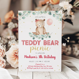 Teddy Bear Picnic Greenery Floral Geburtstag Einladung