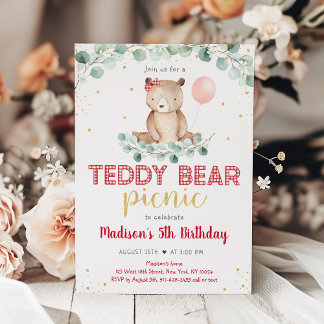 Teddy Bear Picnic Greenery Floral Geburtstag Einladung