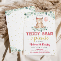 Teddy Bear Picnic Greenery Girl Birthday