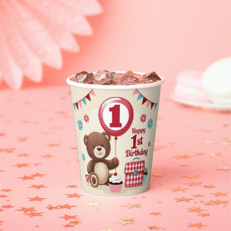 Teddy Bear Picnic Happy 1. Geburtstag Papierplatte Pappbecher