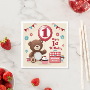 Teddy Bear Picnic Happy 1. Geburtstag Papierplatte Serviette