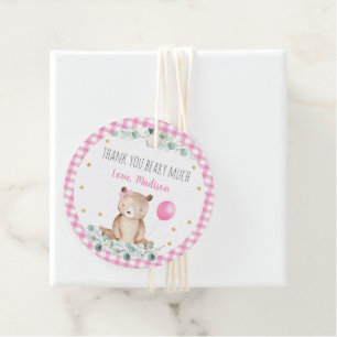 Teddy Bear Picnic Pink Floral Geburtstag Geschenkanhänger