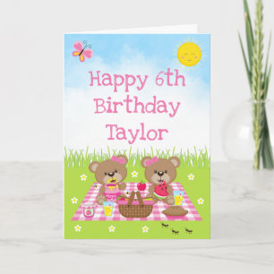 Teddy Bear Picnic Pink Gingham Happy Birthday Karte