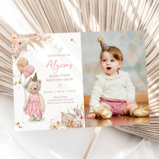 Teddy Bear Picnic Pink Girl Erste Geburtstagsparty Einladung