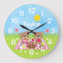 Teddy Bear Picnic Pink Große Wanduhr