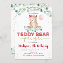 Teddy Bear Picnic Red Gold Greenery Geburtstag