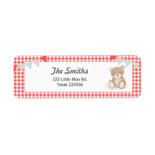 Teddy Bear Picnic Rücksendeadresse Etikett Rot bla