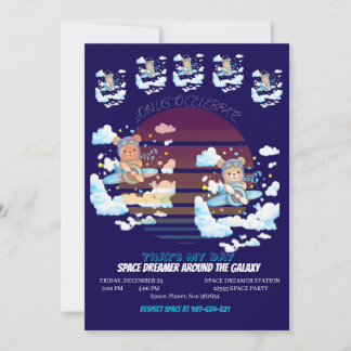 Teddy Bear Pilot Airplane Art Einladung