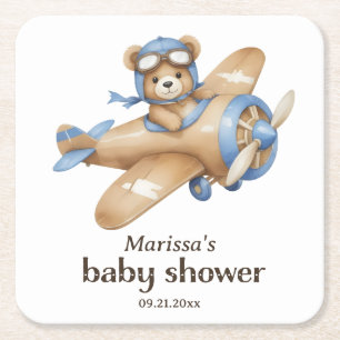 Teddy Bear Pilot Baby Boy Dusche Papier Untersetze Rechteckiger Pappuntersetzer
