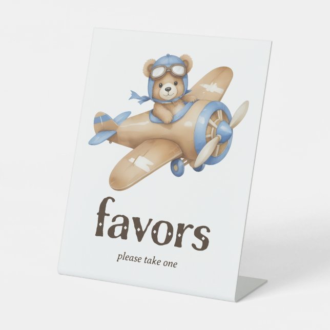 Teddy Bear Pilot Baby Boy Shower Favoriten Sockelschild (Vorderseite)