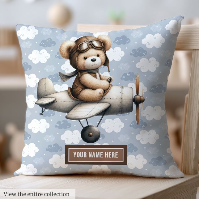 Teddy Bear Pilot Baby Pilze Personalisiert Neugebo Kissen (Teddy Bear Pilot Baby Pillow Personalized for Newborn)
