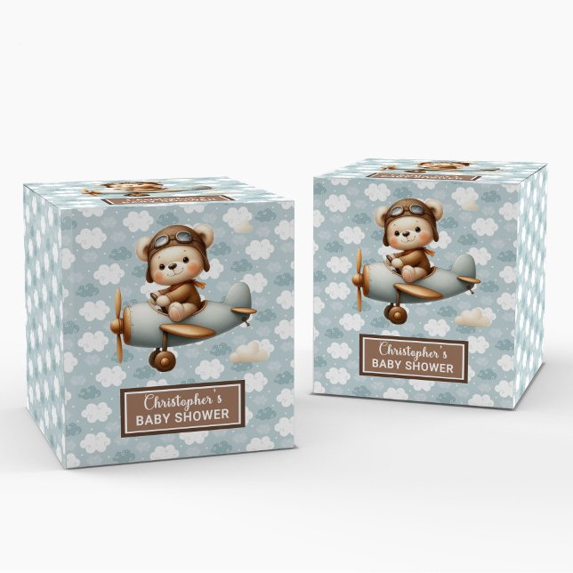 Teddy Bear Pilot Blue Gastgeschenk Box Geschenkschachtel (Stylish Teddy Bear Pilot Blue Party Favor Box)