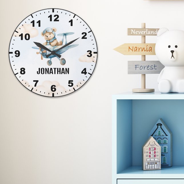 Teddy Bear Pilot in a Sky Adventure Große Wanduhr (Von Creator hochgeladen)