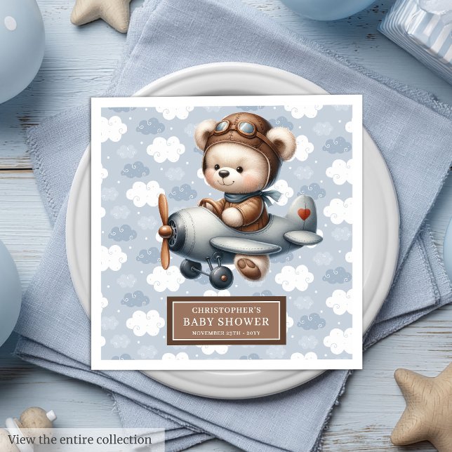 Teddy Bear Pilot Napkins Baby Dusche Feier Serviette (Teddy Bear Pilot Napkins for Baby Shower Celebration)