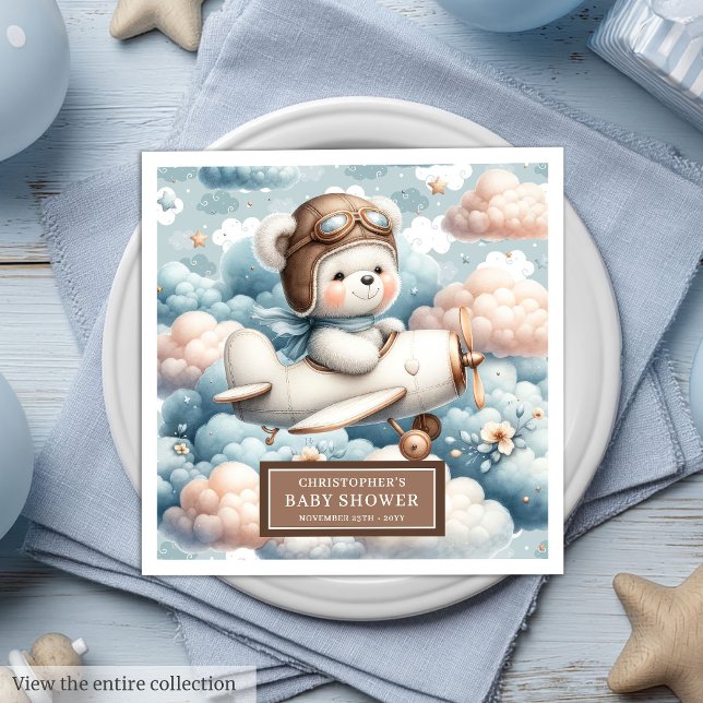 Teddy Bear Pilot Napkins Baby Duschtisch Dekoratio Serviette (Teddy Bear Pilot Napkins Baby Shower Table Decor)