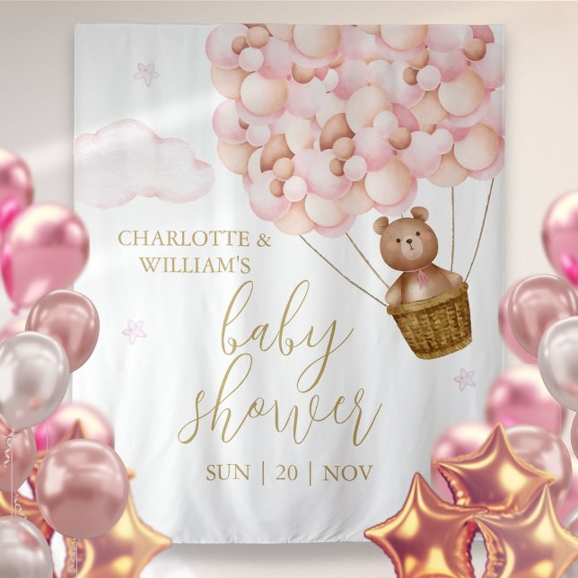 Teddy Bear Pink Baby Dusche Foto Hintergrund Wandteppich (Teddy Bear Pink Baby Shower Photo Backdrop)