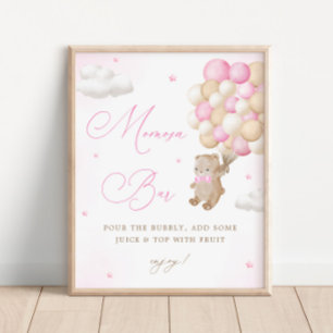 Teddy Bear Pink Baby Dusche Mimosa Bar Poster