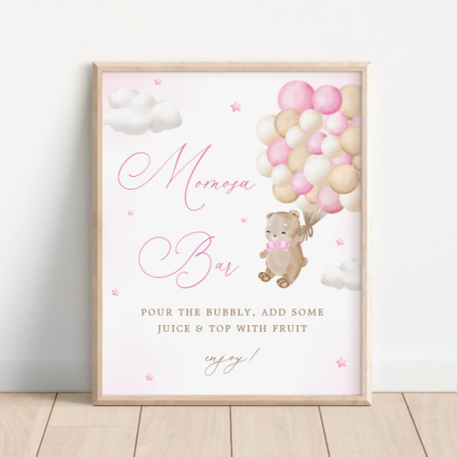Teddy Bear Pink Baby Dusche Mimosa Bar Poster (Von Creator hochgeladen)