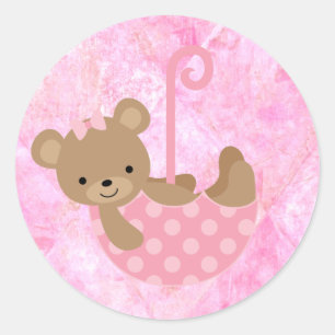 Teddy Bear Pink Baby Shower Stickers
