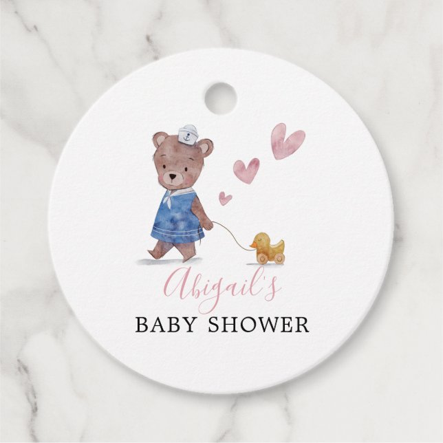 Teddy Bear Pink Babydusche Geschenkanhänger (Vorderseite)