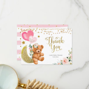 Teddy Bear Pink Balloon Baby Dusche Danke Karte