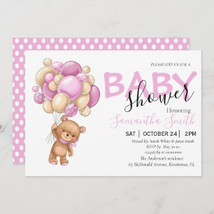 Teddy Bear Pink Balloon Baby Shower Einladungen