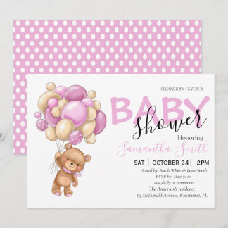 Teddy Bear Pink Balloon Baby Shower Einladungen