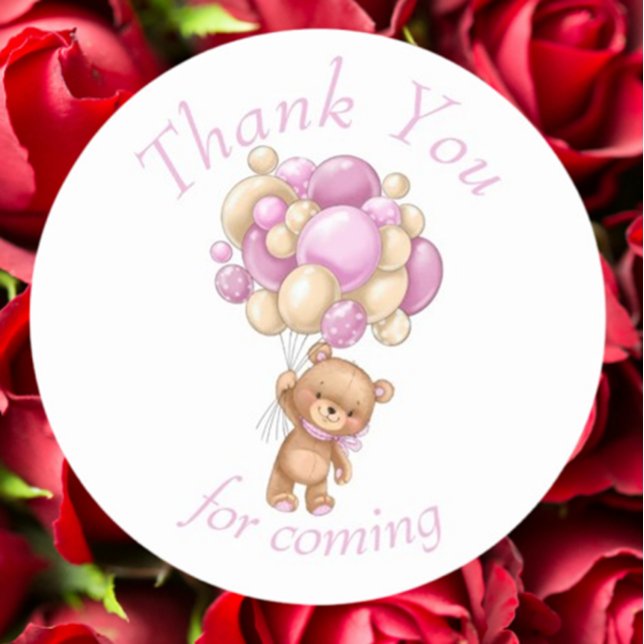 Teddy Bear Pink BALLOON vielen Dank Runder Aufkleber (Express heartfelt gratitude with our Teddy Bear Pink Balloon thank you stickers)