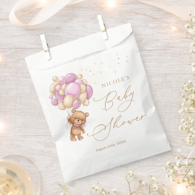 Teddy Bear Pink Balloons Baby Dusche Beutel Geschenktütchen (Ausgeschnitten)