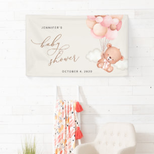 Teddy Bear, Pink Balloons, Baby Dusche Willkommen Banner