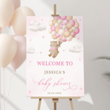 Teddy Bear Pink Balloons Babydusche