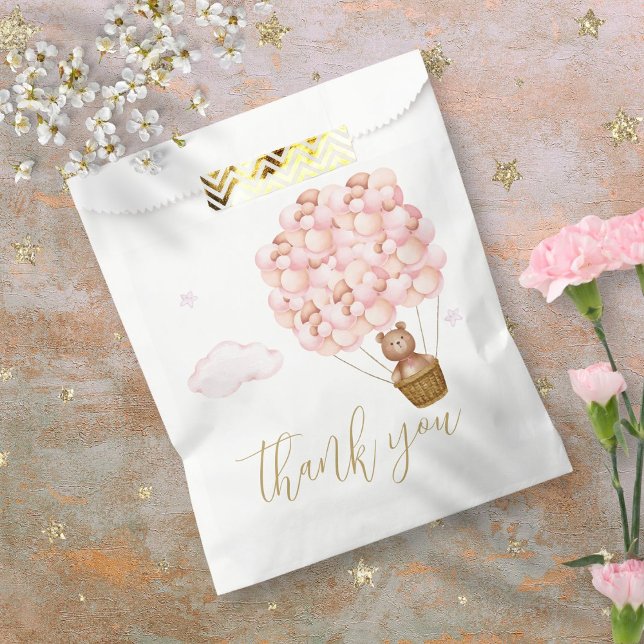 Teddy Bear Pink Balloons Babydusche Vielen Dank Geschenktütchen (Teddy Bear Pink Balloons Baby Shower Thank You Favor Bag)