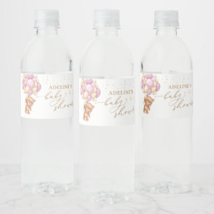 Teddy Bear Pink Balloons Babydusche Wasserflaschenetikett