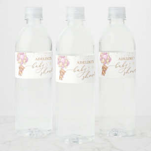 Teddy Bear Pink Balloons Babydusche Wasserflaschenetikett