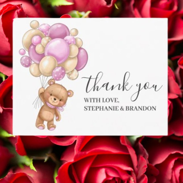 Teddy Bear PINK Balloons Danke Karte (Express heartfelt gratitude with our Teddy Bear Pink Balloons Thank You Card)